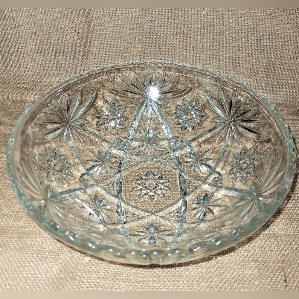 Vintage Anchor‎ Hocking Crystal Star Of David Large Serving~ Fruit~ Salad Bowl